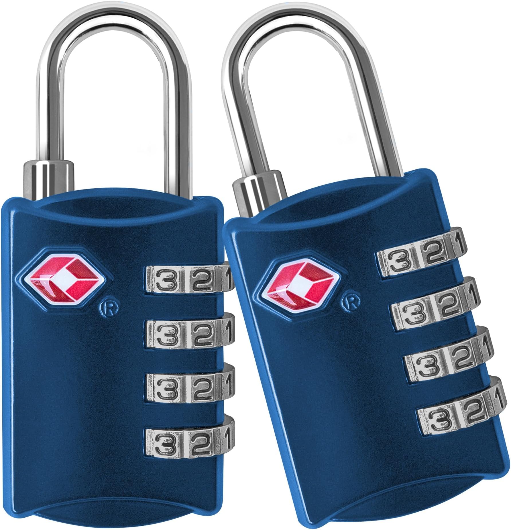 TSA Luggage Locks (2 Pack) - 4 Digit Combination Steel Padlocks - Approved Travel Lock for Suitcases & Baggage - TSA Lock (2, Blue & Blue)
