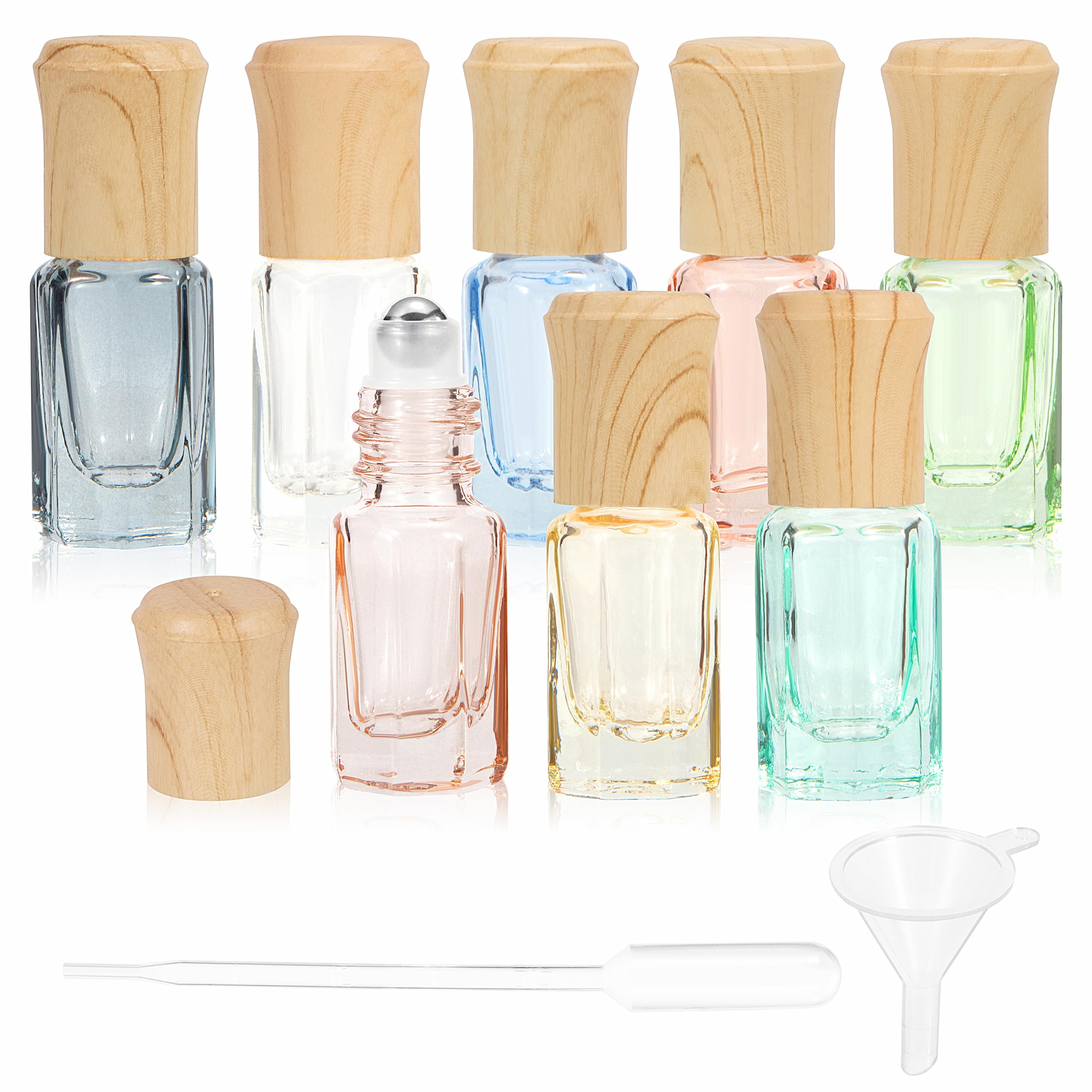 Aceites Esenciales Frascos Roller Botella Roll On Vacía 3ML con Bolas de Acero Inoxidable para Aceites Esenciales 8 Piezas 8 Colores