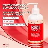 Loción corporal aclarante de puro ácido kójico: iluminador y humectante natural. Blanqueador seguro del tono de piel para extracción de arrugas, cicatrices de acné y manchas oscuras, botella de 10 onzas.