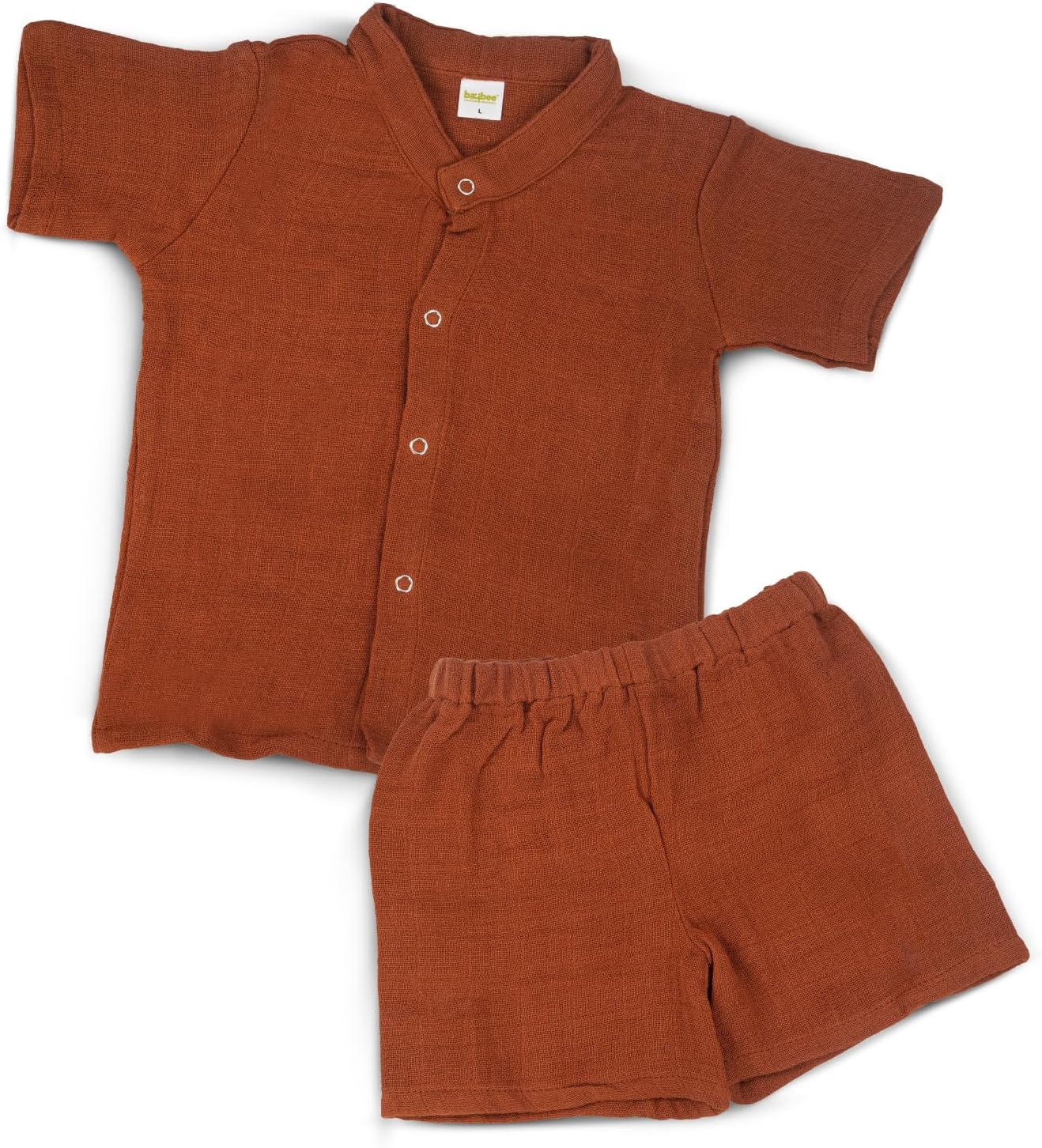 BAYBEEBAYBEE New Born Clothes Muslin Cotton Dress for Kids | Summer Clothing Set With Chinese Collar & Press Button | Shirt & Shorts Set for Baby Boy & Girl (Dried Saffron, 0-3 Months (XS))