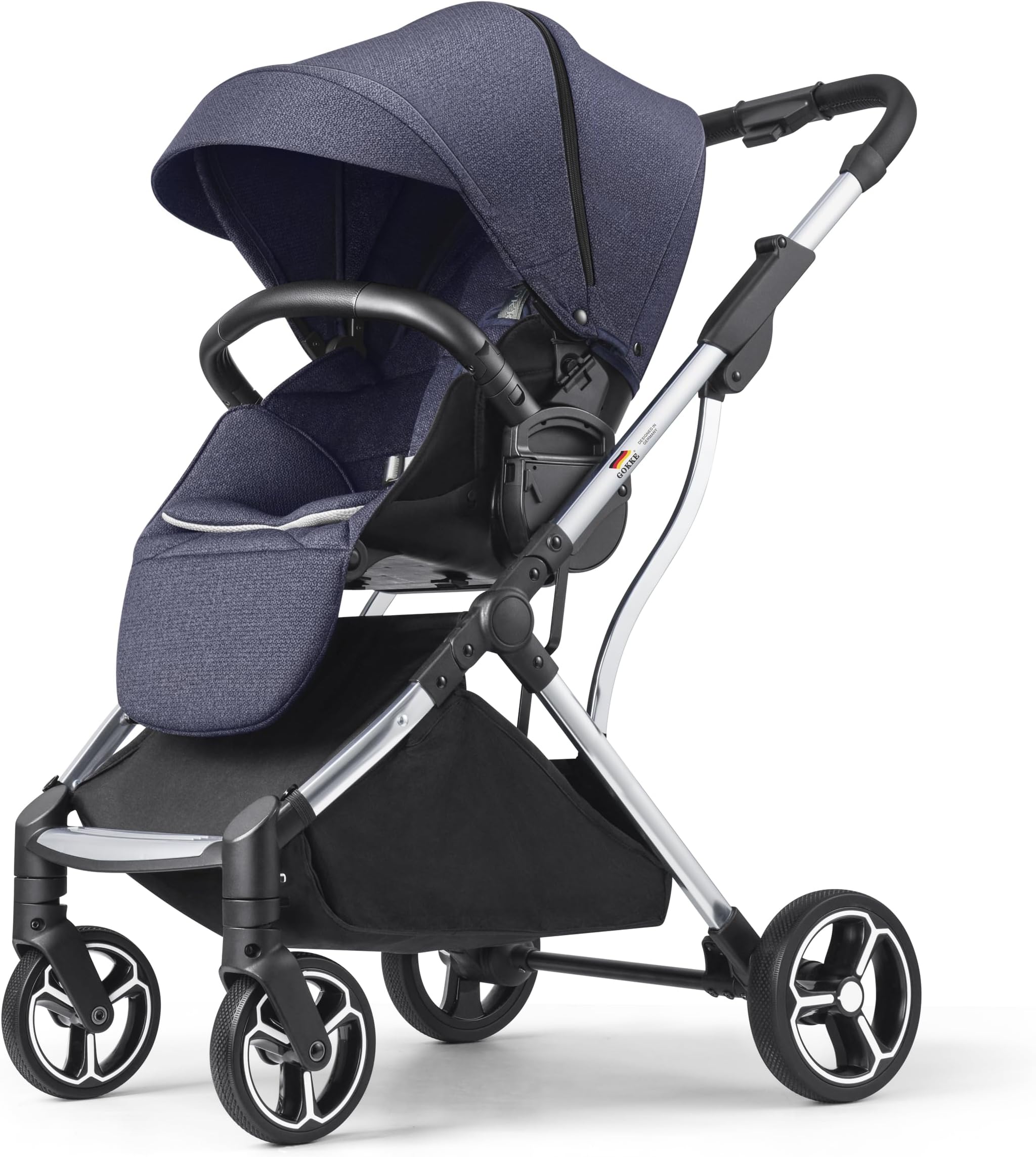 Gokke Reversible Baby Stoller with Canopy - Compact Fold, Stroller for Travelling, Reclining, 5 Point Safety Harness, StorBasket, Shoulder Strap - 0-36 Months, Holds upto22kg, Navy Blue (B08NB)