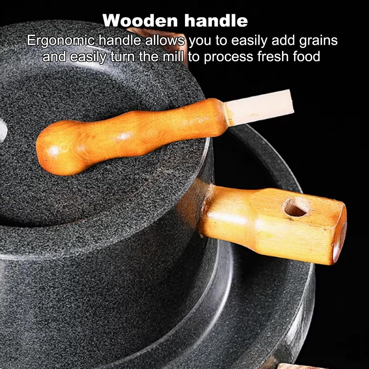 Handmade Stone Mill Grinder with Wooden Stand - Easy to Clean 25cm/9.8in - Perfect for Home Cooking and Rustic Decor