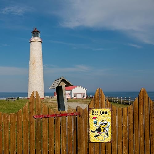 Miniatura 4 de Letrero de metal con texto en inglés "Funny Bee", letrero rústico de metal con diseño de abeja, cartel de metal rústico para patio, garaje, granja,