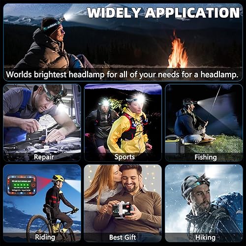 Miniatura 7 de Linterna frontal LED recargable, 2000 lúmenes, lámpara de cabeza con sensor súper brillante con 5 modos de iluminación, linterna frontal impermeable