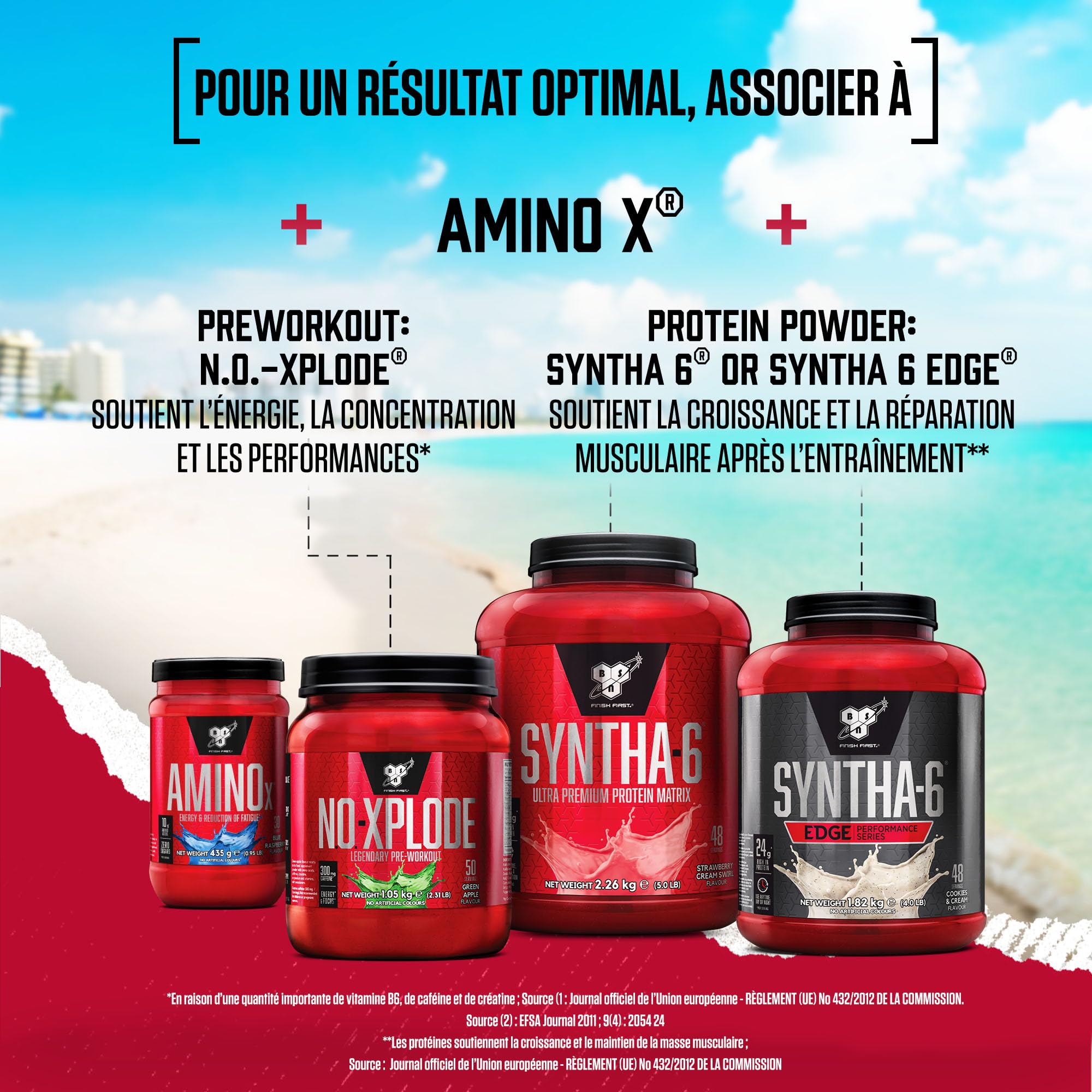 BSN Nutrition Amino X Complément avec vitamine D, vitamine B6 et acides aminés, Goût Pomme verte, 70 portions, 1 kg