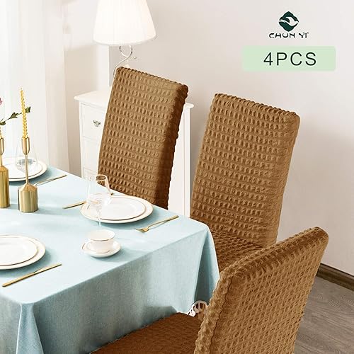 Vista 56 de CHUN YI Juego de 4 fundas para sillas de comedor, fundas universales elásticas para sillas de comedor con falda, fundas extraíbles para sillas Gris