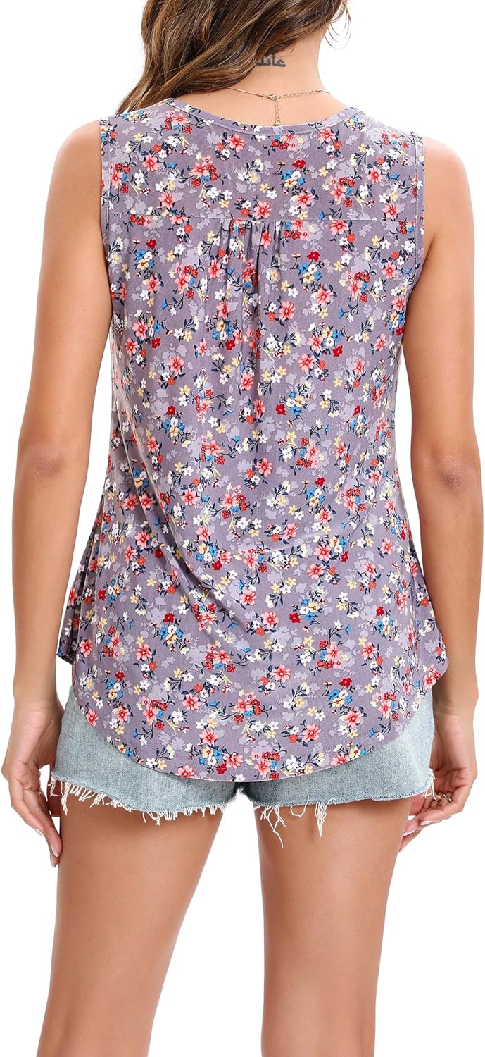 CBOO Women's Sleeveless Tunic Tank Tops Dressy Casual Loose Fit Flowy Blouse Shirt Printed Pleated Summer - Image 4
