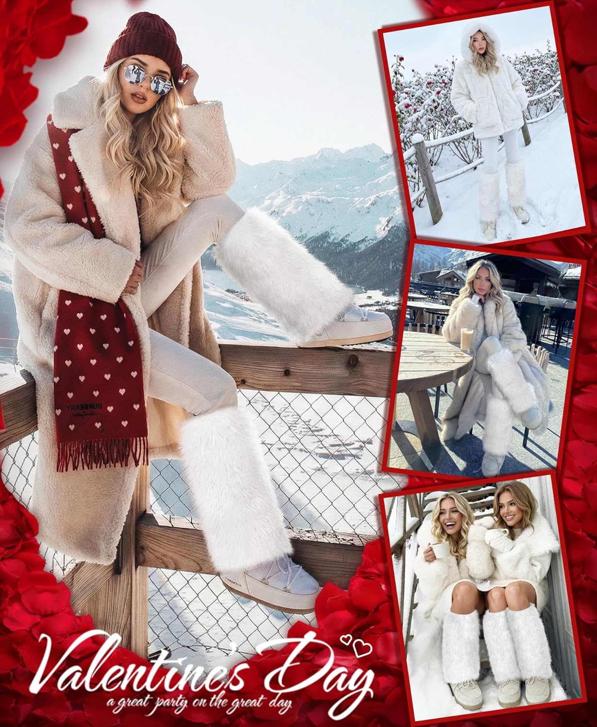 RSLOVE Women’s Furry Leg Warmers - Faux Fur Fluffy Boot Covers with Satin Lining for Halloween Christmas Rave Festival Outfit - Image 3