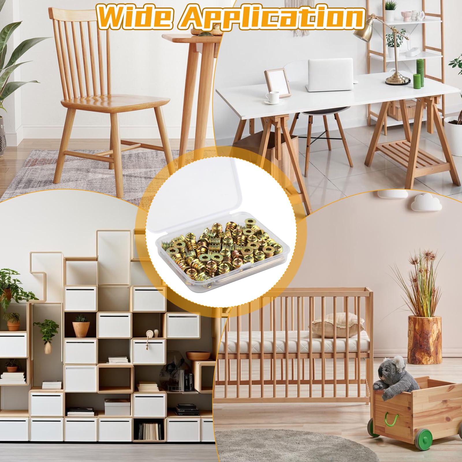 50 Pezzi Boccole Filettate per Legno, M4 x 10mm Inserti Filettati per Legno con Chiave Esagonale, Inserto Filettato in Acciaio Al Carbonio Zincato, Rivetti Filettatis per Mobili in Legnos Assortimento
