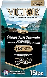 Super Premium Dog Food – Select Ocean Fish Formula with Salmon – Omega-3 and Omega-6 Enriched Gluten-Free Dry Kibble for All Normally Active Dogs of All Life Stages, 15lbs