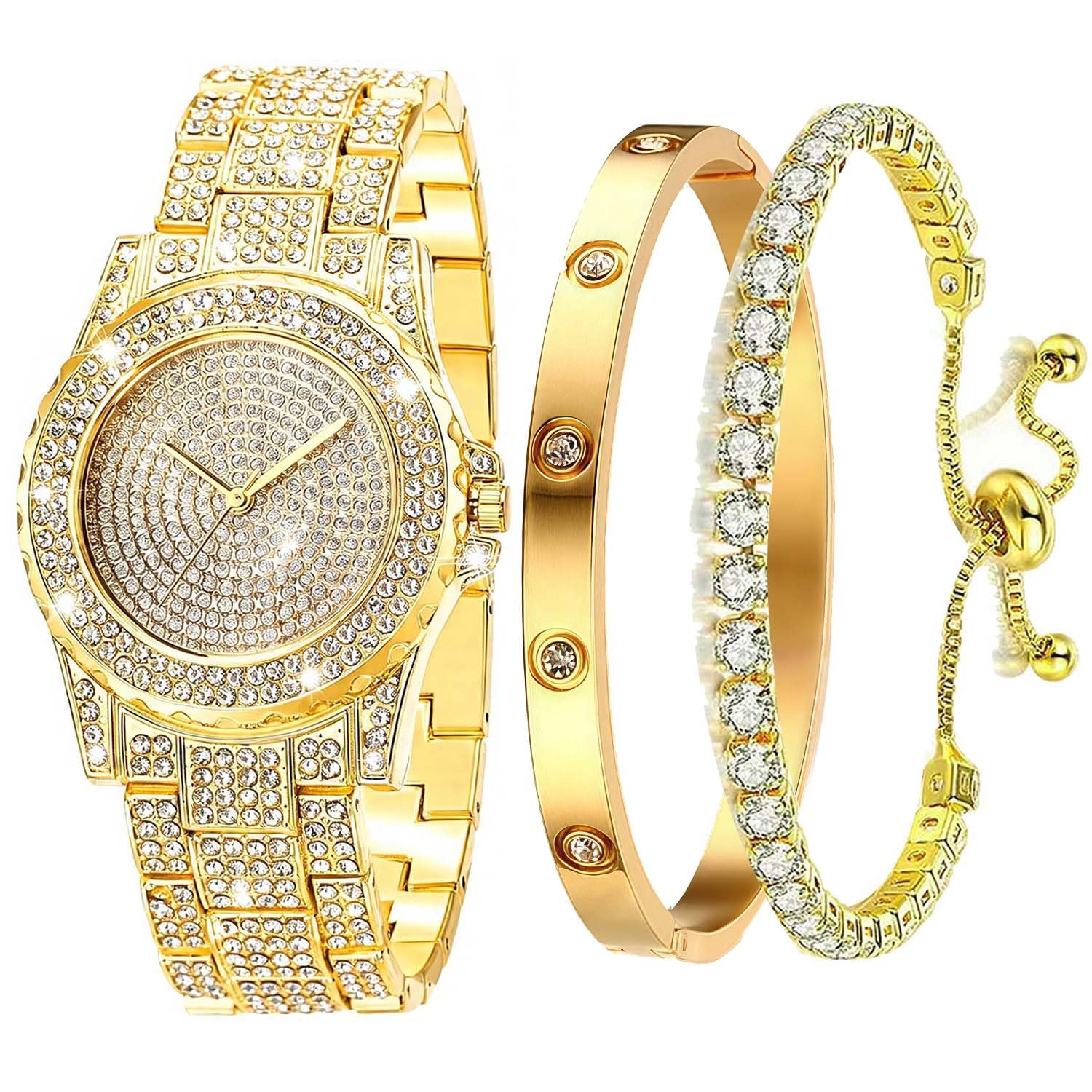 Orologio da polso da donna, con cinturino in acciaio inox, con numeri romani, analogico, al quarzo, in acciaio inox, con strass