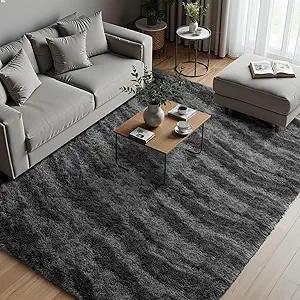 Zentavio Area Rugs for Living Room 6x9 Large Rugs for Bedroom Carpet Fluffy Fuzzy Soft Shag Aesthetic Plush High Pile Gray Throw Rug for Nursery Kids Room Dorm Marble Grey