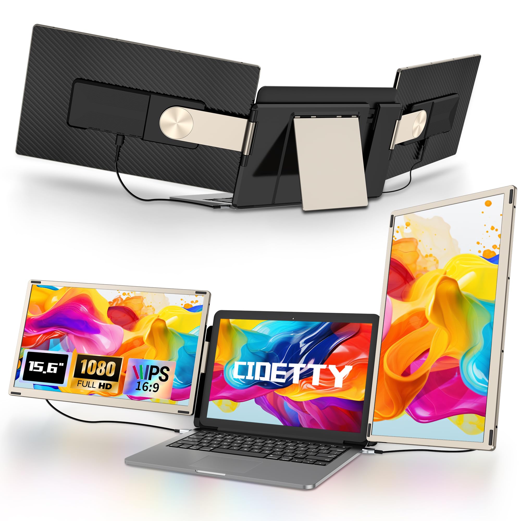 CIDETTYLaptop Screen Extender Portable, Detachable 15.6" FHD 1080P Portable Monitor for Laptop, Triple Laptop Monitor Extender compatiable with Windows, Mac, Android, Chrome, Switch & PS