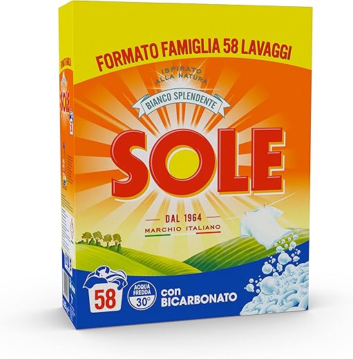 Sole Detersivo in Polvere, Bianco Splendente, 58 lavaggi, 3250 g