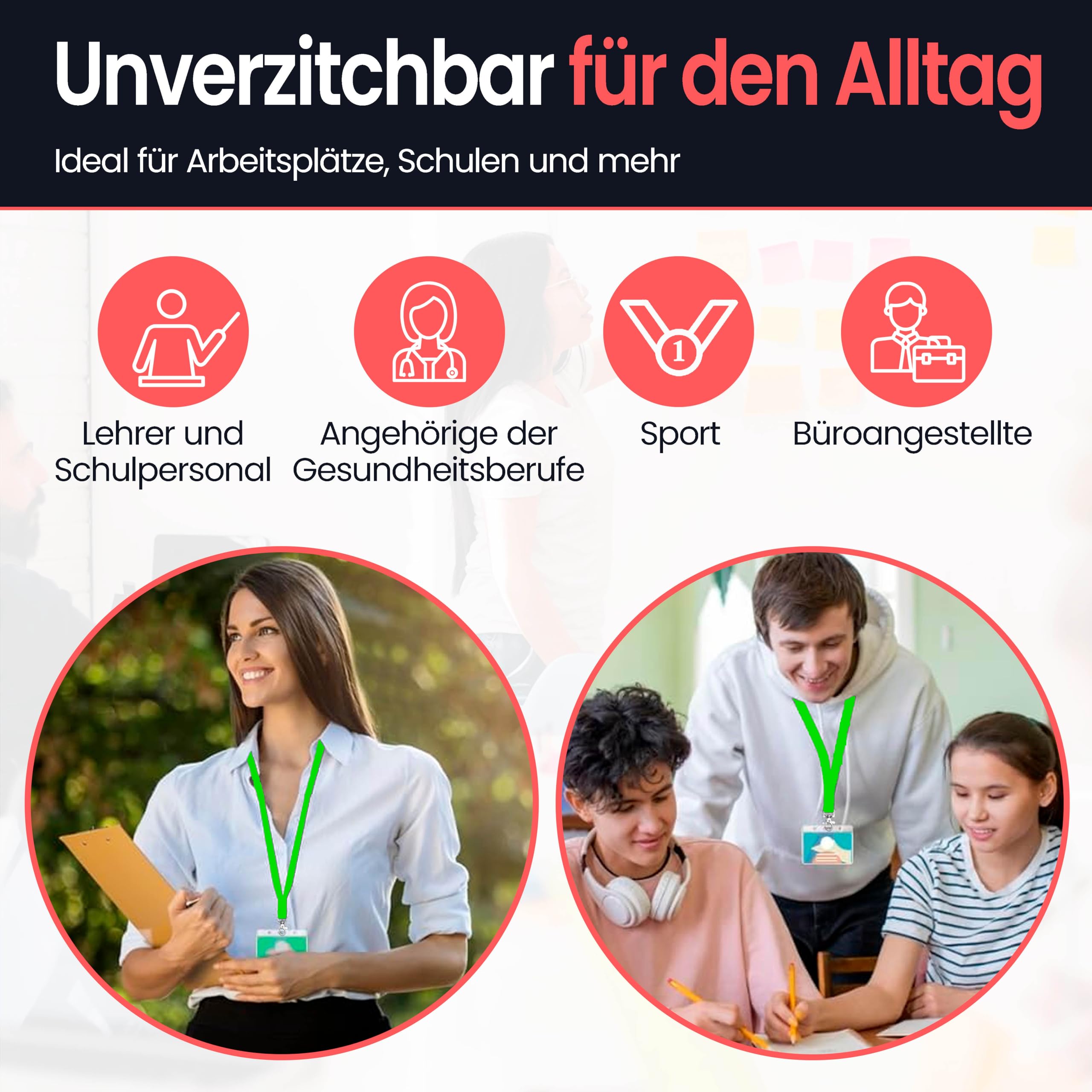 Stück Schlüsselband aus Polyester mit Metallhaken - 2cm Breite & 46cm Länge - Schlüsselbänder zum Umhängen - Für Ausweis, USB, Schlüssel, Pendrive