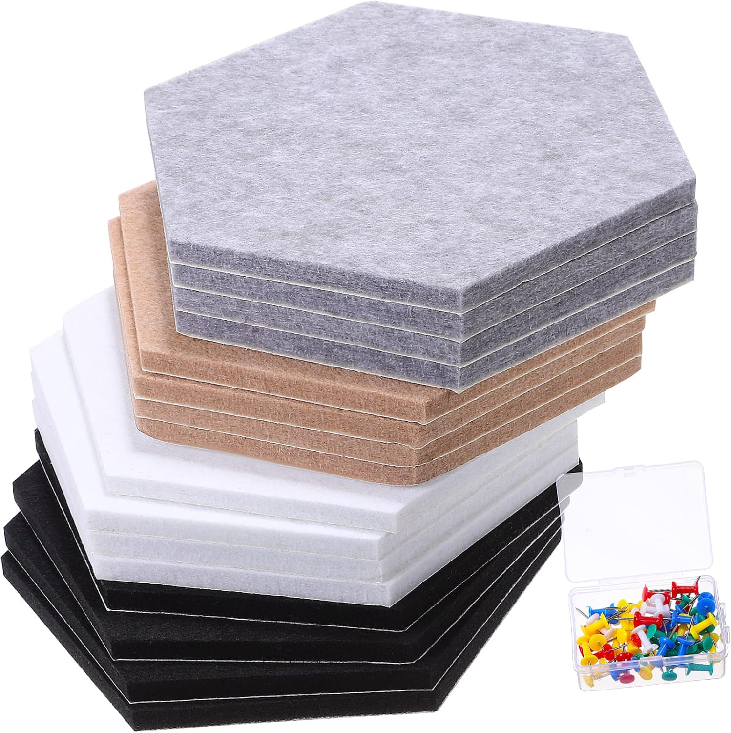 SHOWERORO 16Pcs Hexagon Felt Boards with Push Pins Self Adhesive Bulletin Boards for Photos and Memos Soft and Versatile Wall Decor