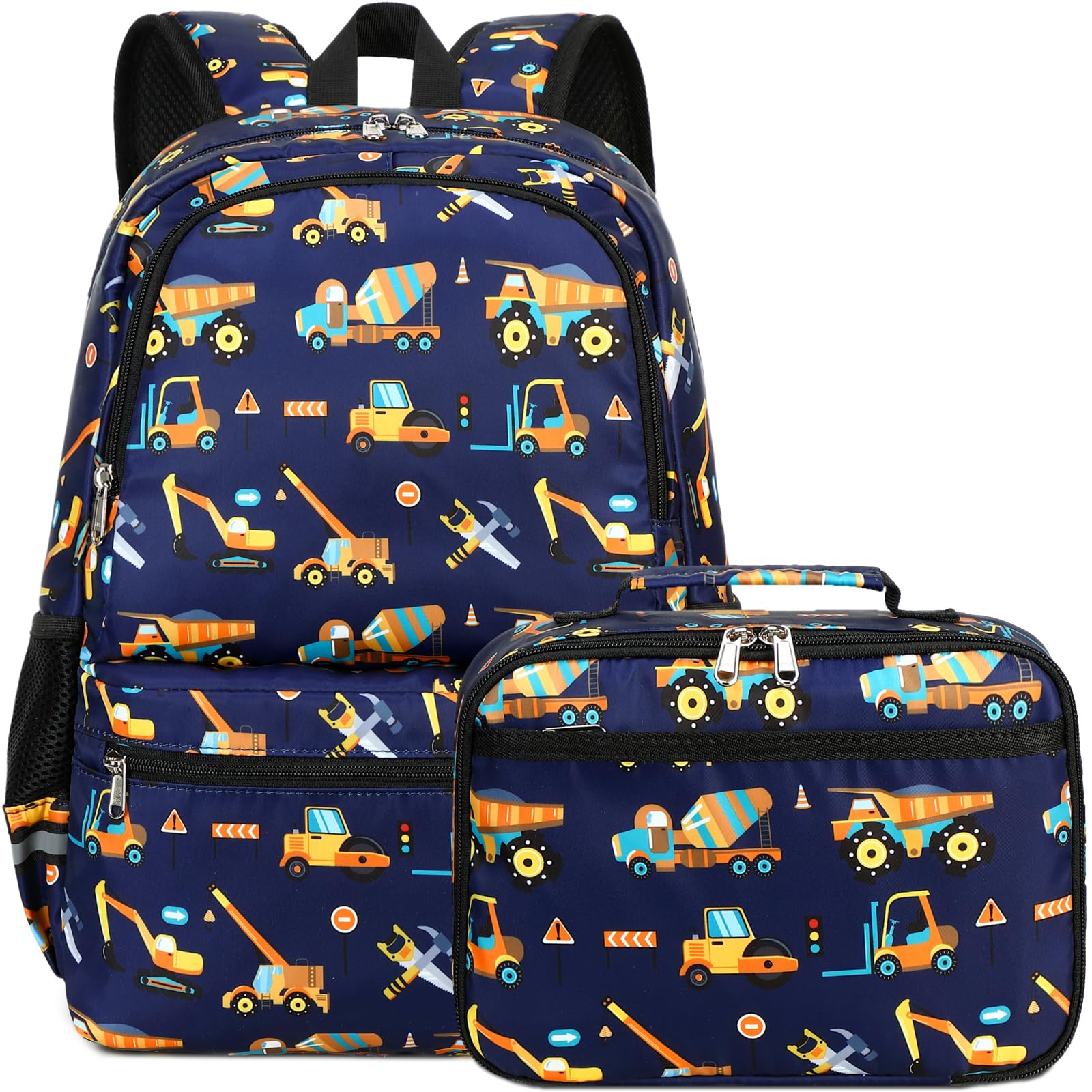 DSIUE Backpacks for Boys School Bags for Kids Elementary Bookbag and Lunch Box Set Engineering Navy Blue