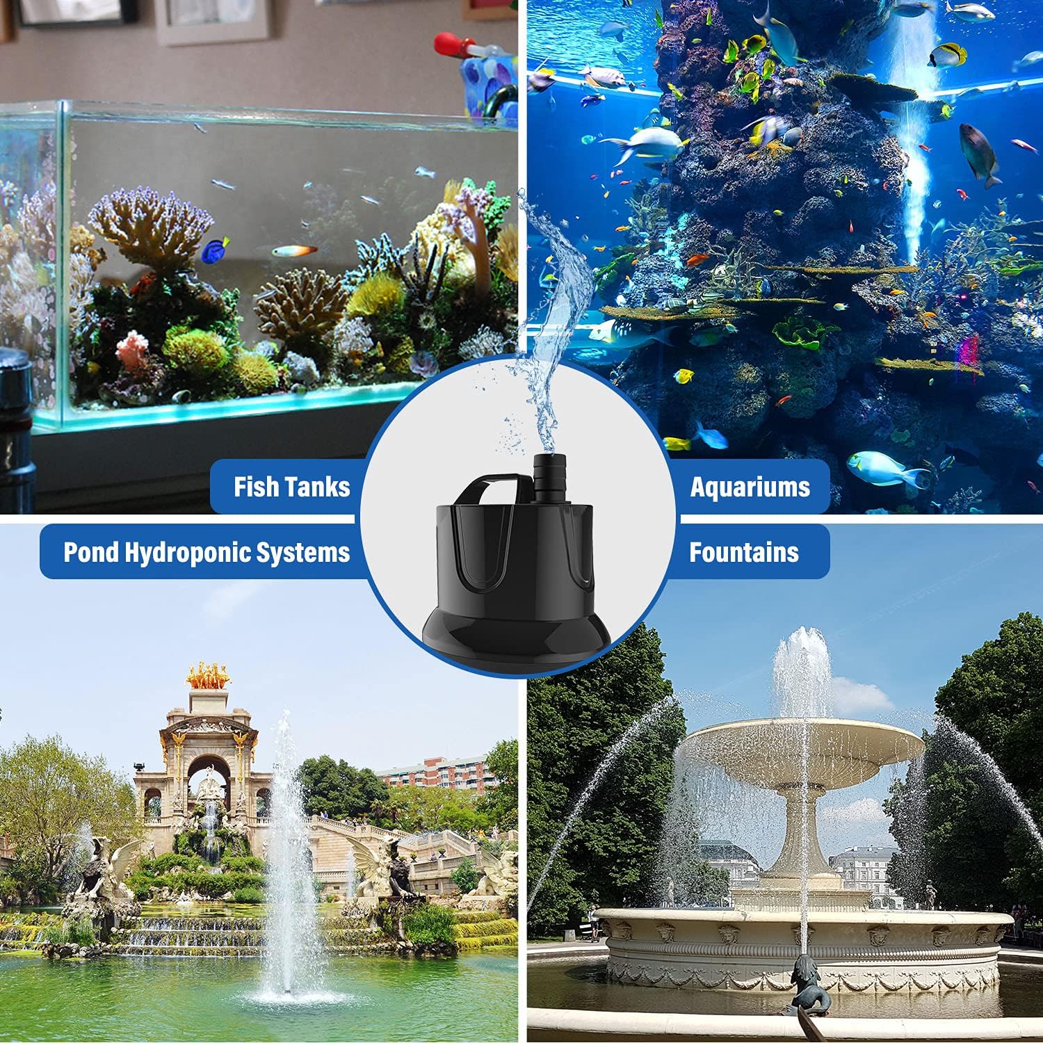 Simple Deluxe 1056GPH Submersible Water Fountain Pump, (4000L/H, 85W) Quick Water Change Aquarium Pump, 13ft High Lift, for Fish Tank, Pond, Hydroponics, Black