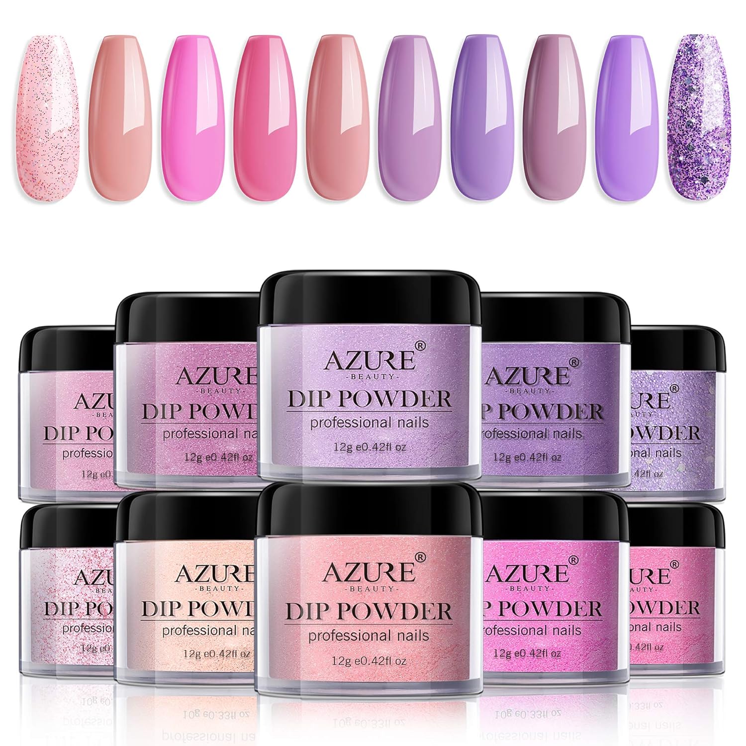 Dip Powder Nails Color Set Pink Purple 10 Colors Nails