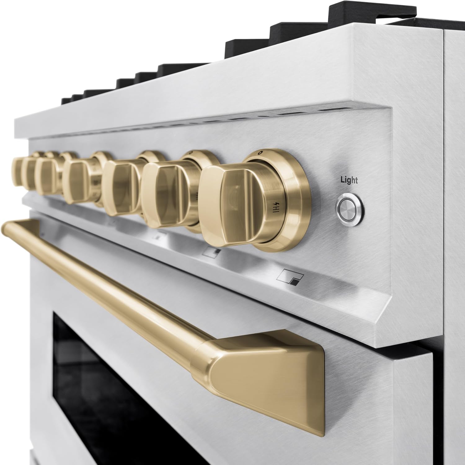 ZLINE Autograph Edition 36 in. 5.2 cu. ft. Classic Dual Fuel Range with 6 Burner Gas Cooktop and Electric Convection Oven in Satin Stainless Steel with Champagne Bronze Accents (CDRSZ-36-CB)