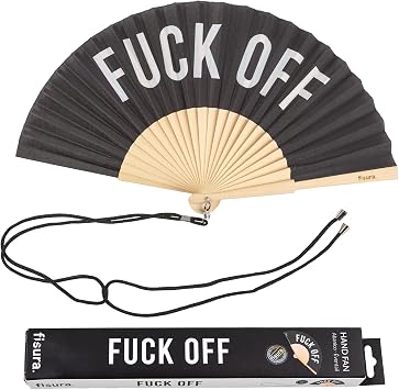 Fisura Original Folding Fan with Bold Message F*ck Off. Wooden Handheld Fan for Women. Lightweight Accessory for Raves, Weddings, Festivals, Parties, Birthdays and Unique Gift Ideas.