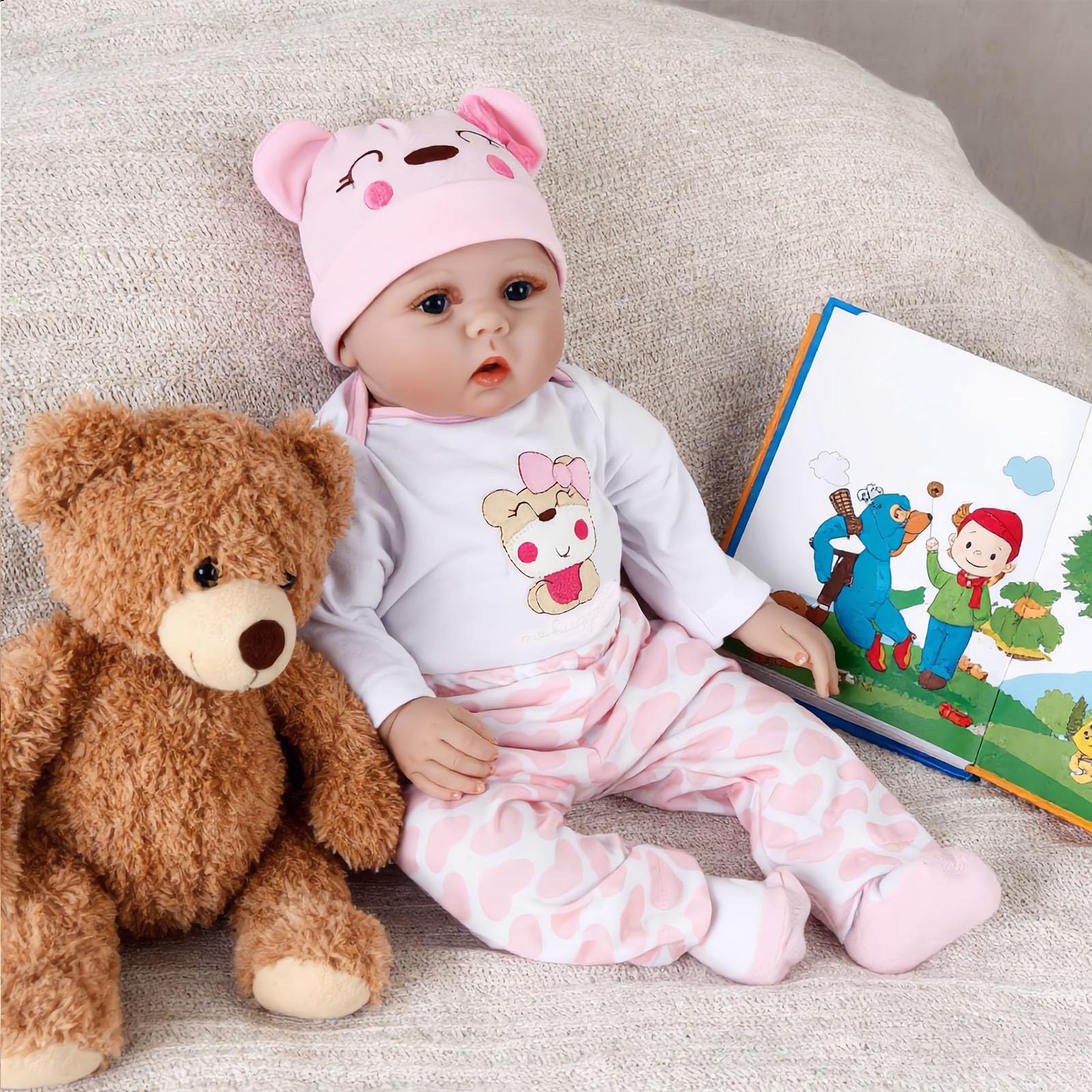 Bambola realistica da 22 pollici (55 cm) – Reborn Baby Doll realizzata a mano in morbido silicone, vinile e cotone – Bambola neonato – Regalo – Adatta a bambini dai 3 anni in su