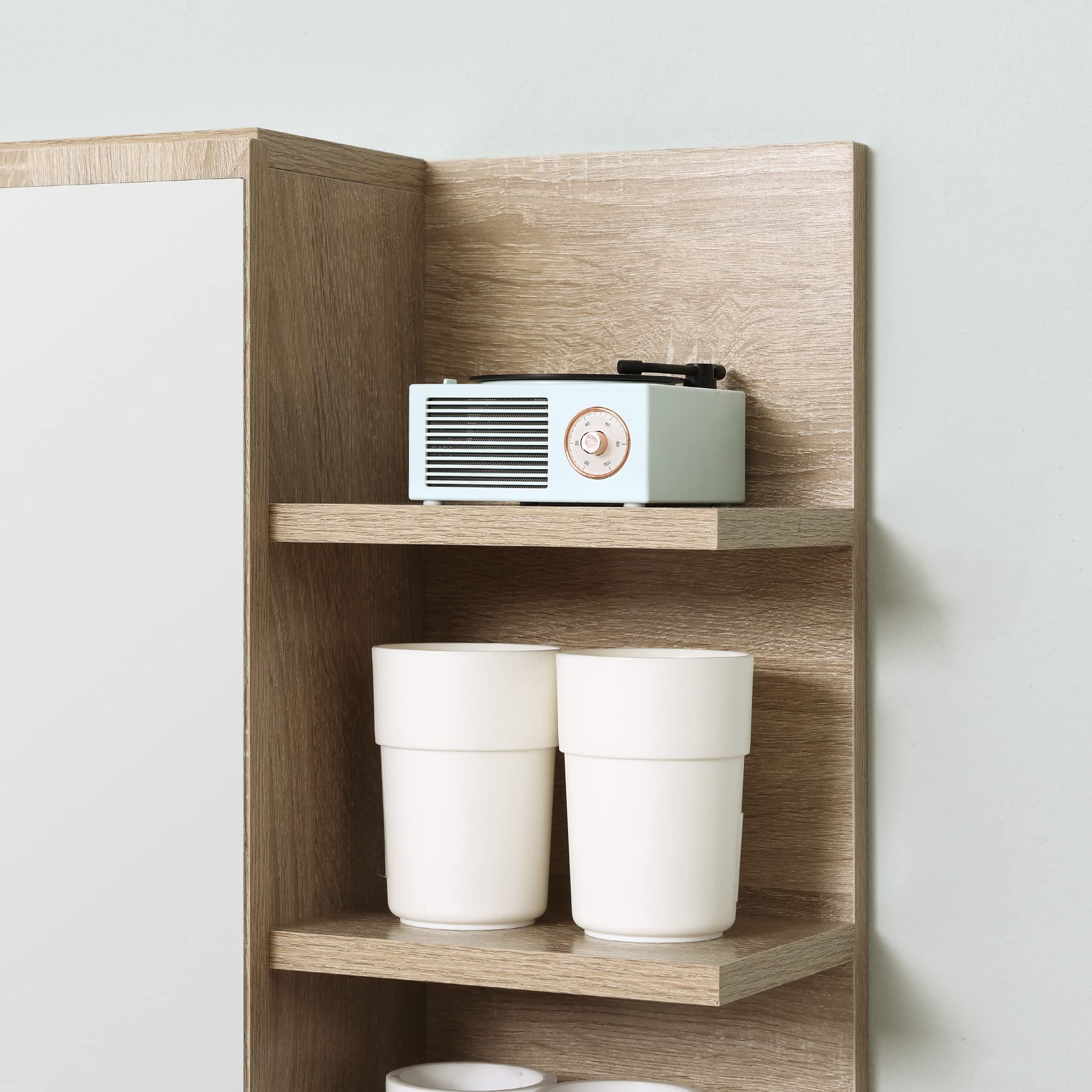 kleankin Set Arredo Bagno 2 Pezzi Specchiera Sottolavabo Color Legno | Mobile Specchiera con 3 Ripiani Aperti, Mobile Sottolavabo con 2 Ripiani Aperti e Armadietto, Truciolato e Vetro