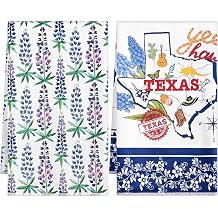 2 Pcs Texas Bluebonnets Kitchen Towels Texas Souvenirs Gifts Blue Red White Print Flower Tea Towel Sweet Hand Towels for Home Western Farmhouse Kitchen Bathroom Decor, 2 Styles