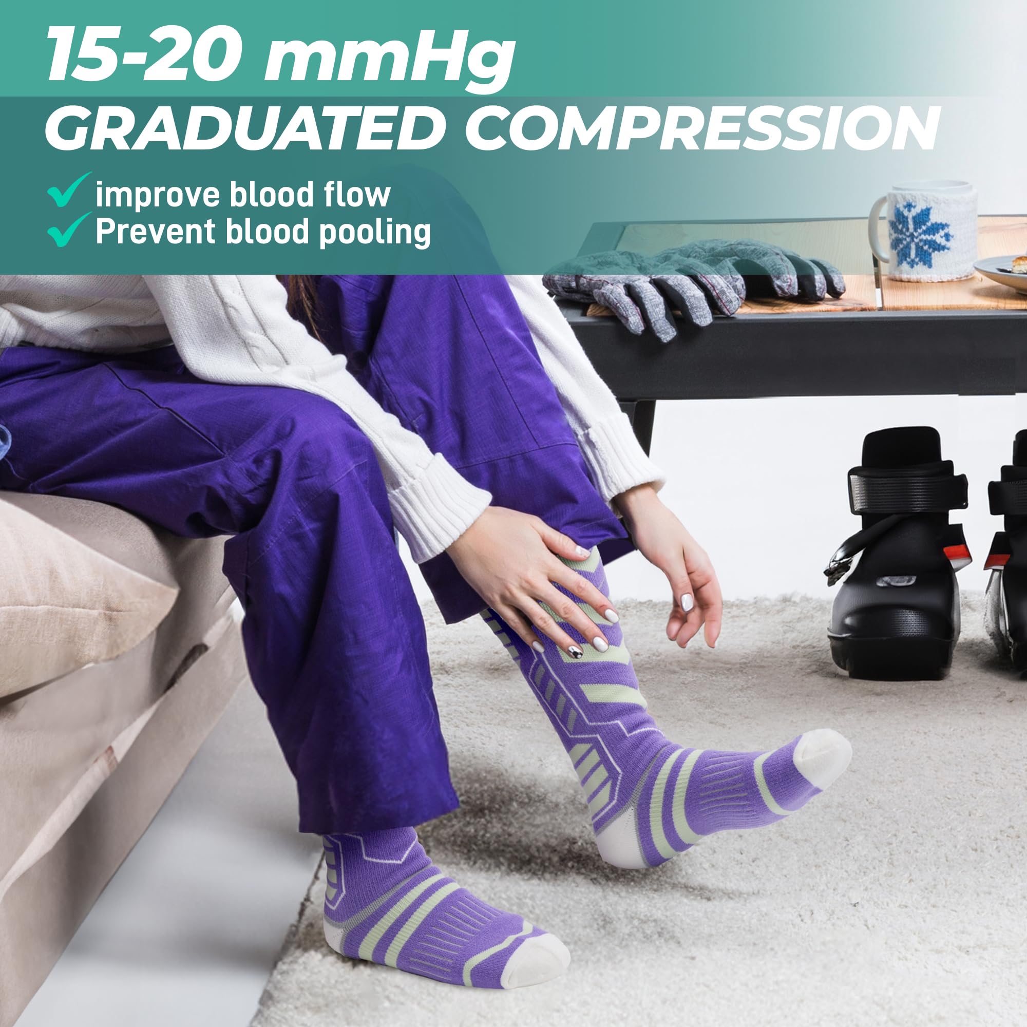 PULIOU Calze da sci in lana merino per uomo, donna e ragazzi, calze per il freddo per snowboard, calze termiche da neve, traspiranti, ad asciugatura rapida