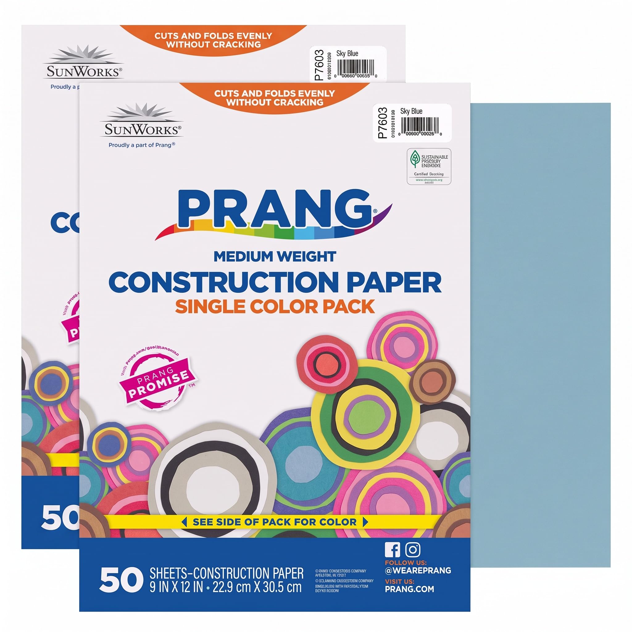 Prang (Formerly SunWorks) Construction Paper, Sky Blue, 9" x 12", 50 Sheets (Pack of 2)