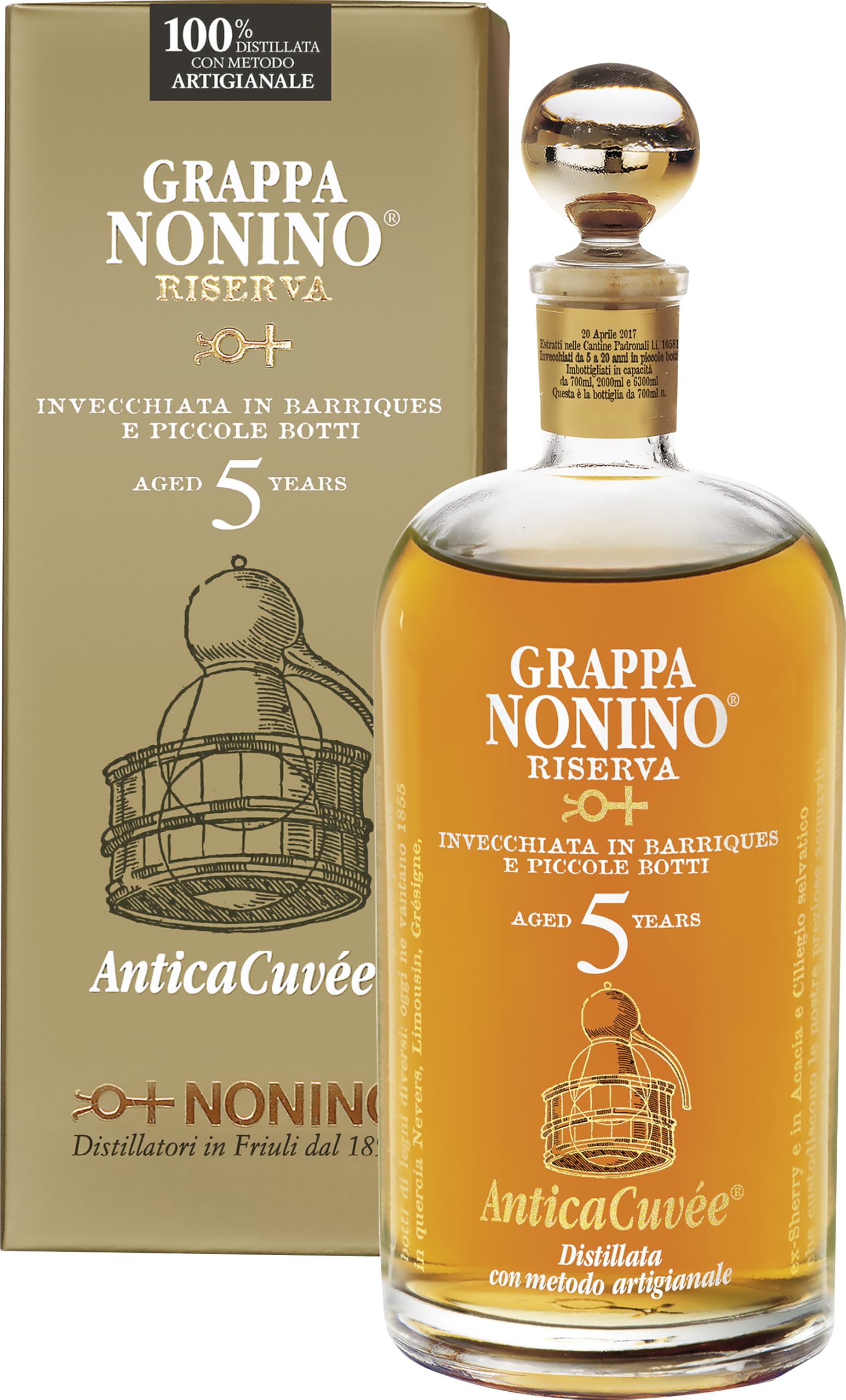 Nonino Grappa Riserva Antica Cuvée Riserva 5 Years in Geschenkpackung (1 x 0.7 l)