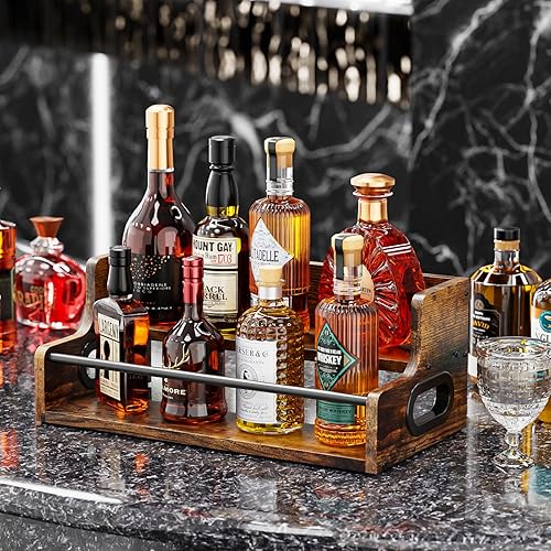 Miniatura 2 de KLM Estante de exhibición de botellas de licor, organizador de jarabe de café, estante de vino de licor de 2 escalones, mini bar, gabinete de licor,