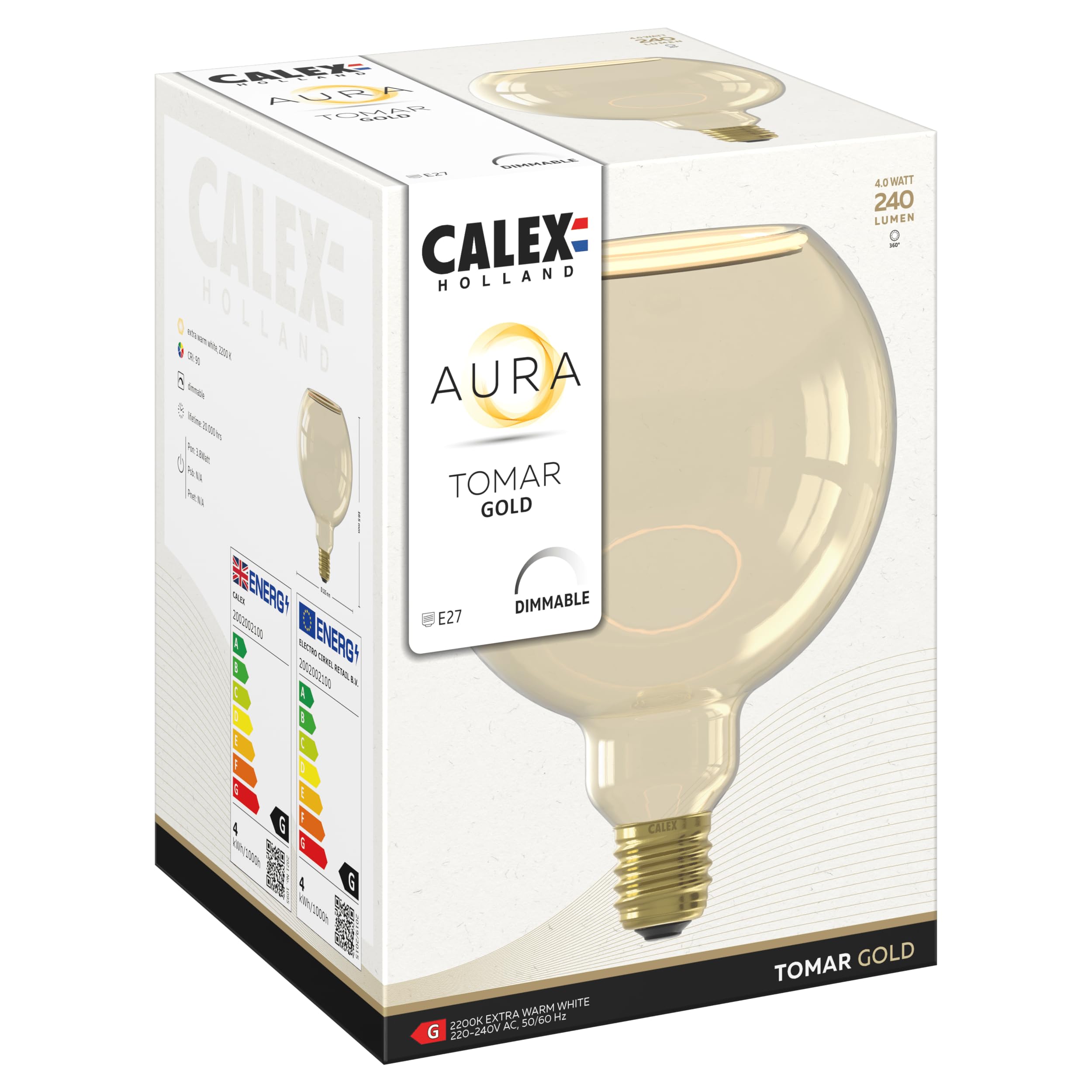 CALEX - Aura Tomar LED Bulb, Floating Globe Light, E27, Gold, G125 Dimmable Warm White Light, 4W - Image 4