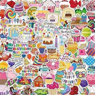 100PCS Happy Birthday Stickers Birthday Party Stickers Candy Cake Stickers, Cute Packaging,Colorful Waterproof Stickers,Vinyl Art Stickers for Water Bottles,Skateboards,Guitars,Helmets,Laptops,for Tee