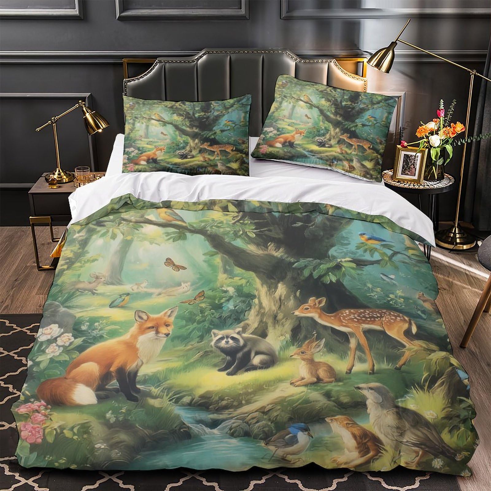 Housse de couette forêt mystique drap lit king microfibre super douce