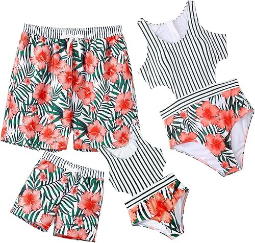 IFFEI Traje de baño familiar a juego para mamá y yo con estampado floral para mujer, traje de baño de una pieza con control de abdomen