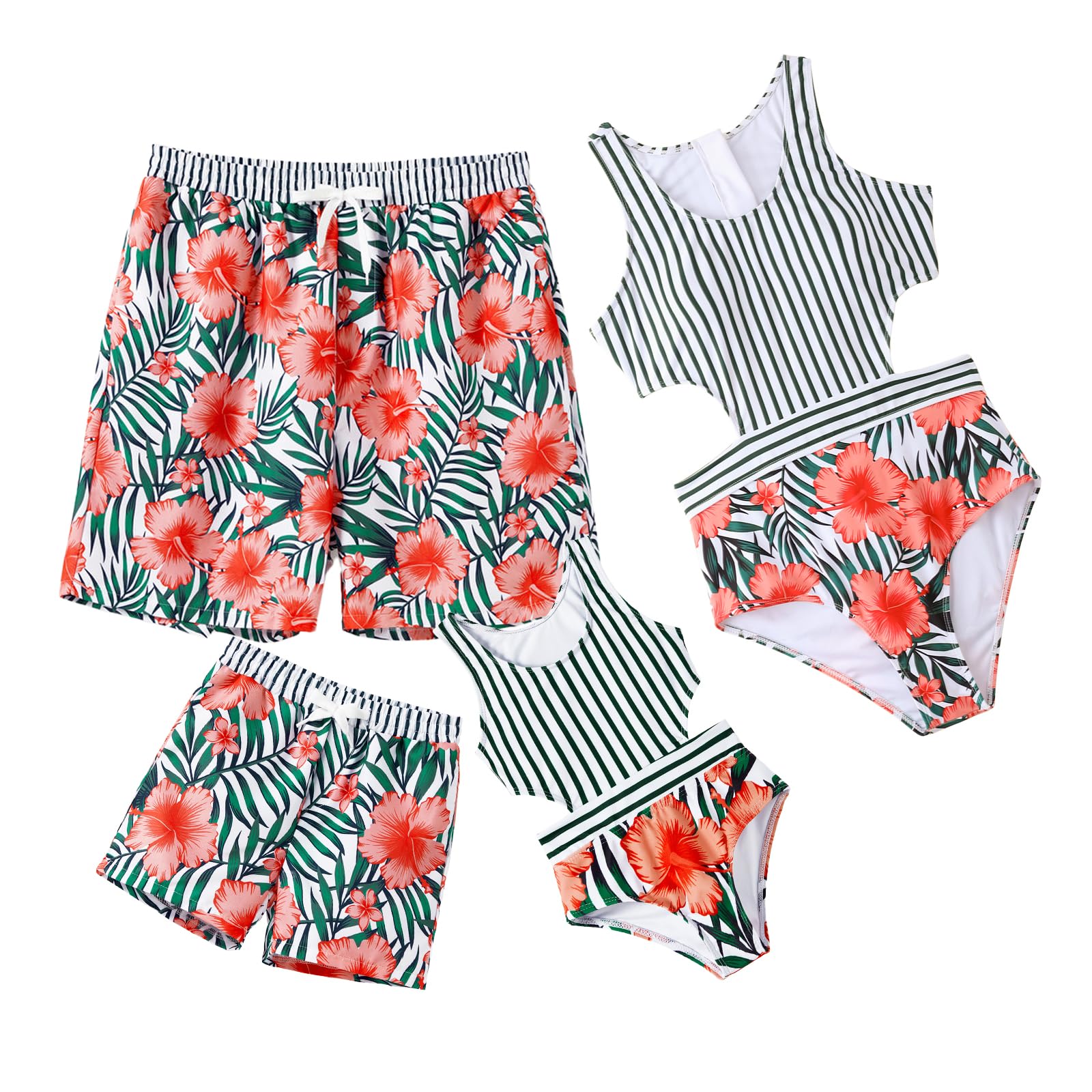 IFFEI Family Matching Mommy and Me Swimsuits Floral Printed Cutout Womens One Piece Bathing Suit Tummy Control Swimwear