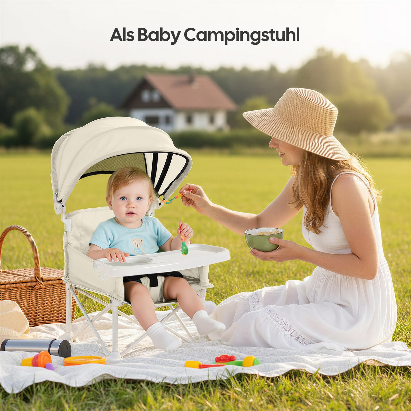 Cochildor 4-in-1 Tragbare Sitzerhöhung für Babys, Faltbarer Babysitz, Beige