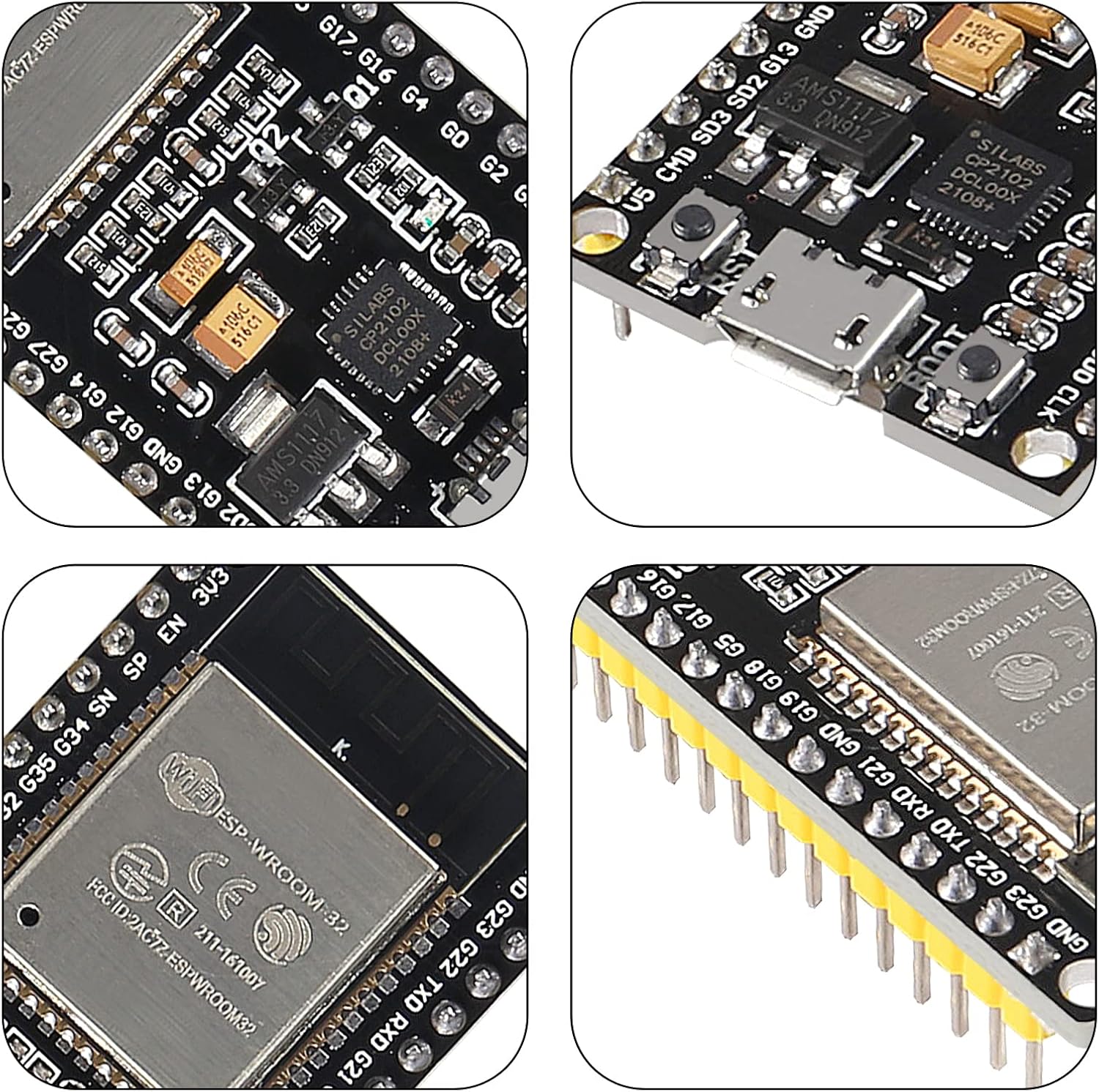 38Pins 5PCS ESP-WROOM-32 ESP32 ESP-32S NodeMCU WiFi WLAN CP2102 ESP32-WROOM-32 IoT 2-in-1 2.4GHz Dual-Mode WiFi + Bluetooth Dual Cores Microcontroller Processor Compatible with Arduino IDE