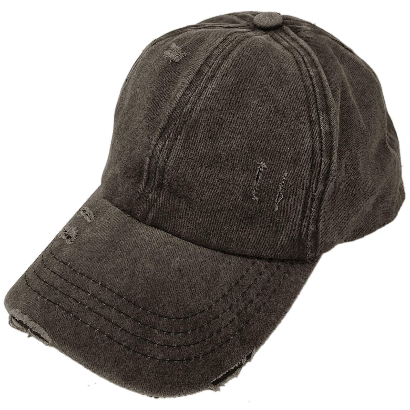 C.C Ponytail Ladder Messy Buns Ponycaps Baseball Visor Cap Dad Hat (Distressed Black)