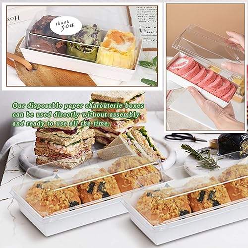 Miniatura 6 de Cmkura Paquete de 50 cajas rectangulares de papel desechables blancas de 4.7 pulgadas, recipientes para alimentos, cajas de panadería para pasteles,