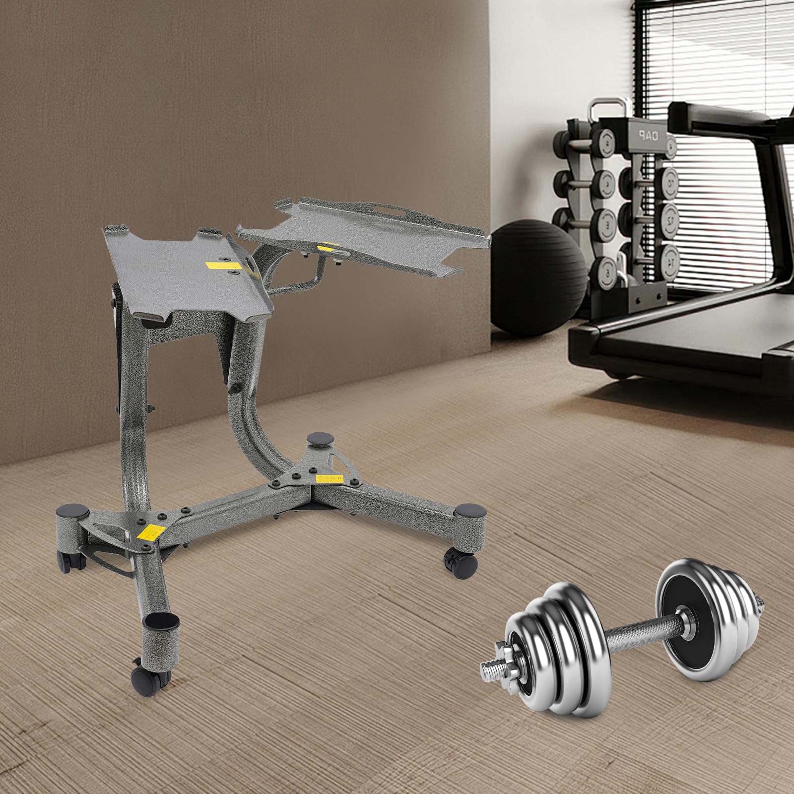 Supporto per manubri in metallo per manubri regolabili, stabile con capacità di carico di 100 kg, per casa, palestra, 64 x 39 x 62 cm, con accessori e istruzioni incluse