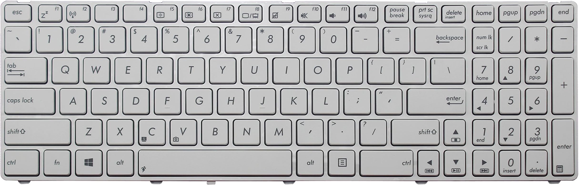 US White Keyboard for ASUS X52B X52D X52F X52J X52N X53E X53S X54C X54H X54L X54X X55A X55C X55U X55V X61G X61Q X61S X61Z X66I X66W X73E X73S X75A X75S X75U X75V Z54C Z54H