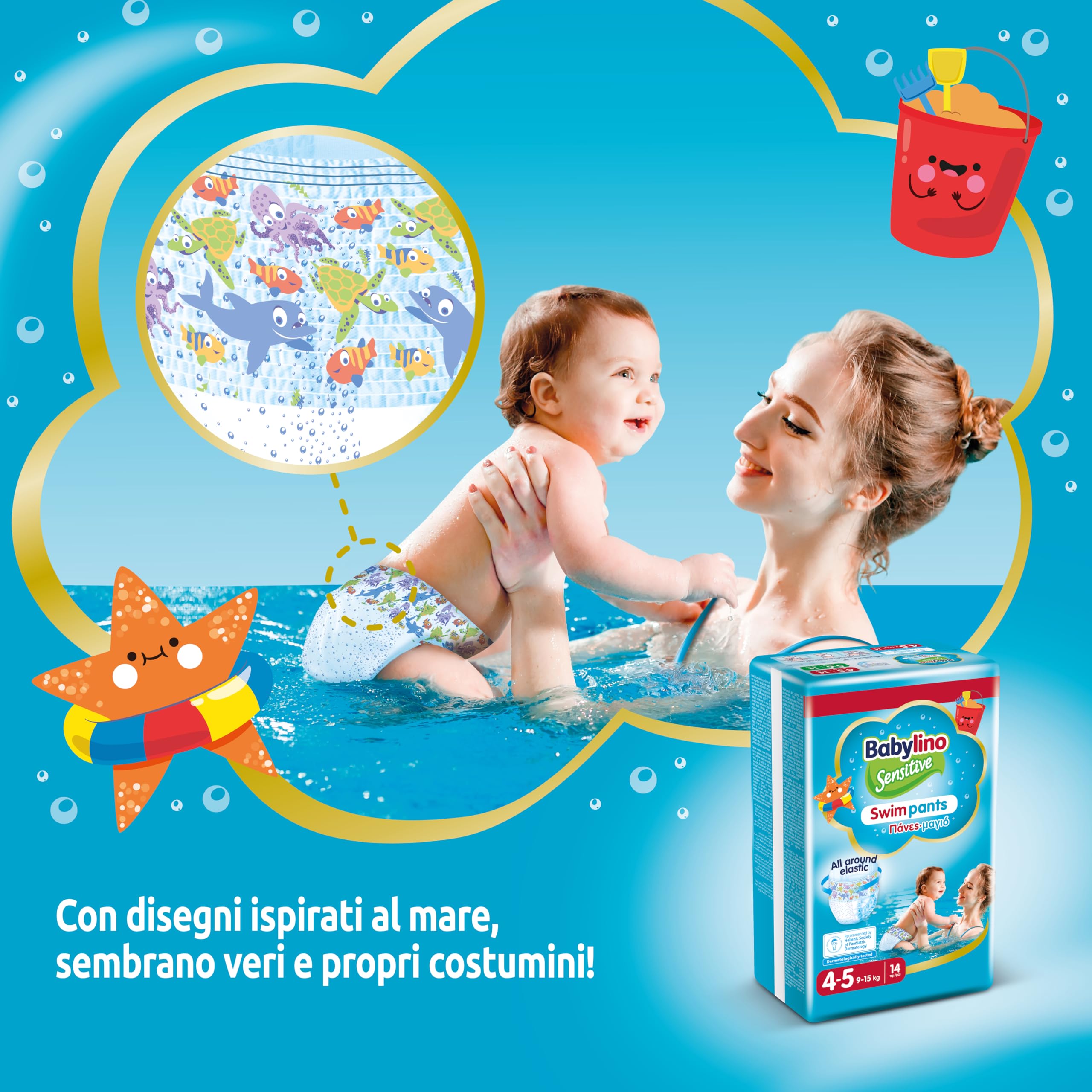 Babylino Sensitive SwimPants Pannolini Mare Piscina Taglia 4-5 (9-15kg) 14 Unità