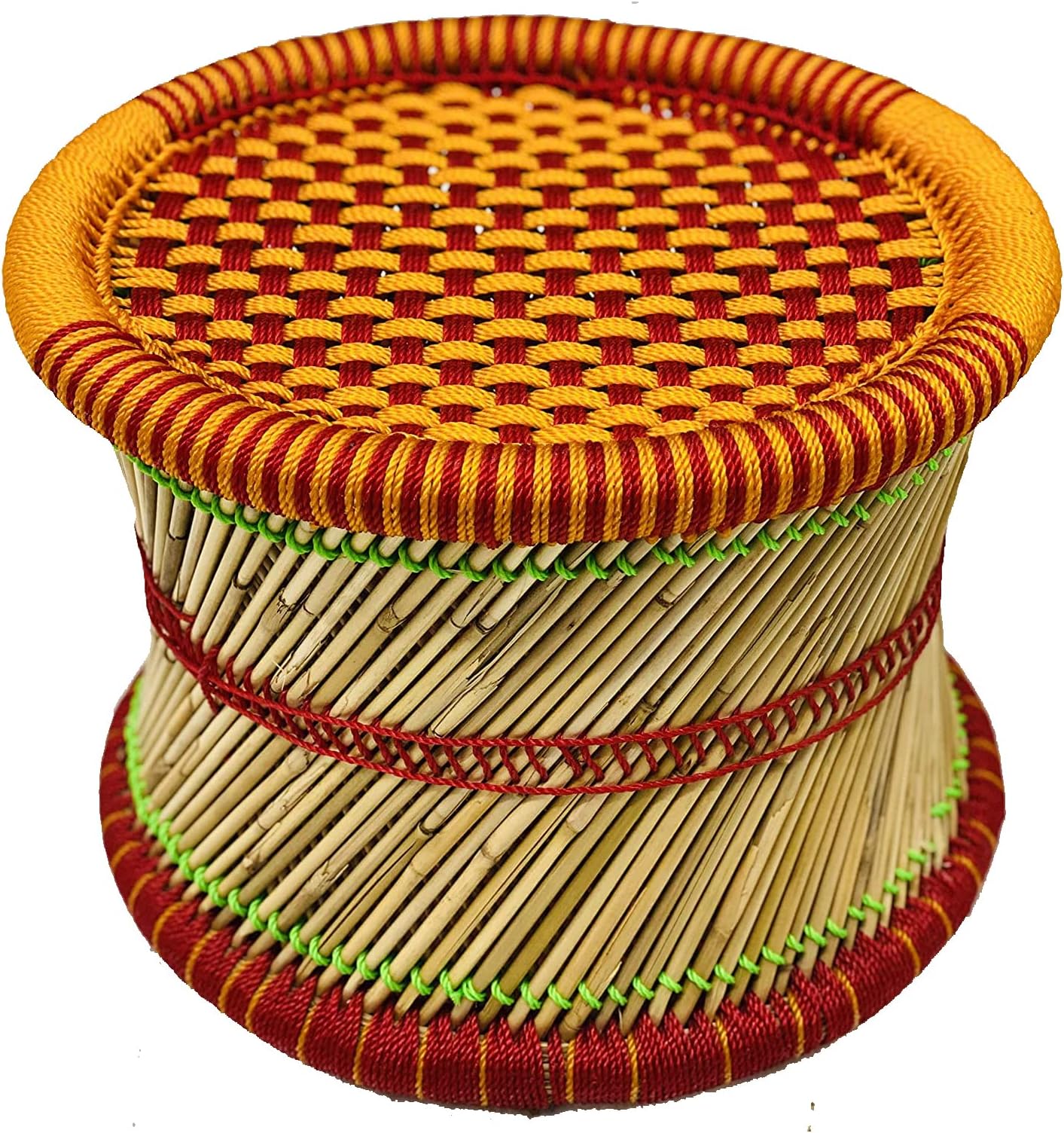 HeeMo Handmade Finest Bamboo Indoor/Garden Stool, Muddi for Kids (Red & Orange: Set of 1)