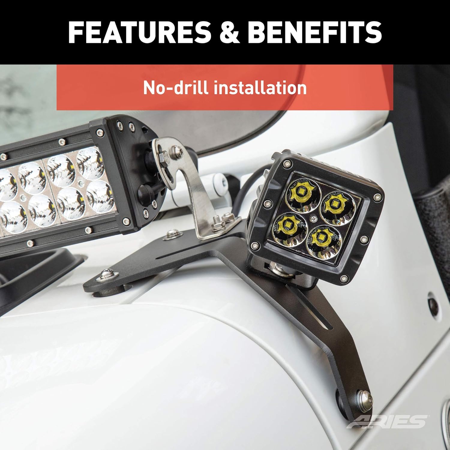 ARIES 1110313 Jeep Wrangler JL Windshield Light Brackets, LEDs Sold Separately