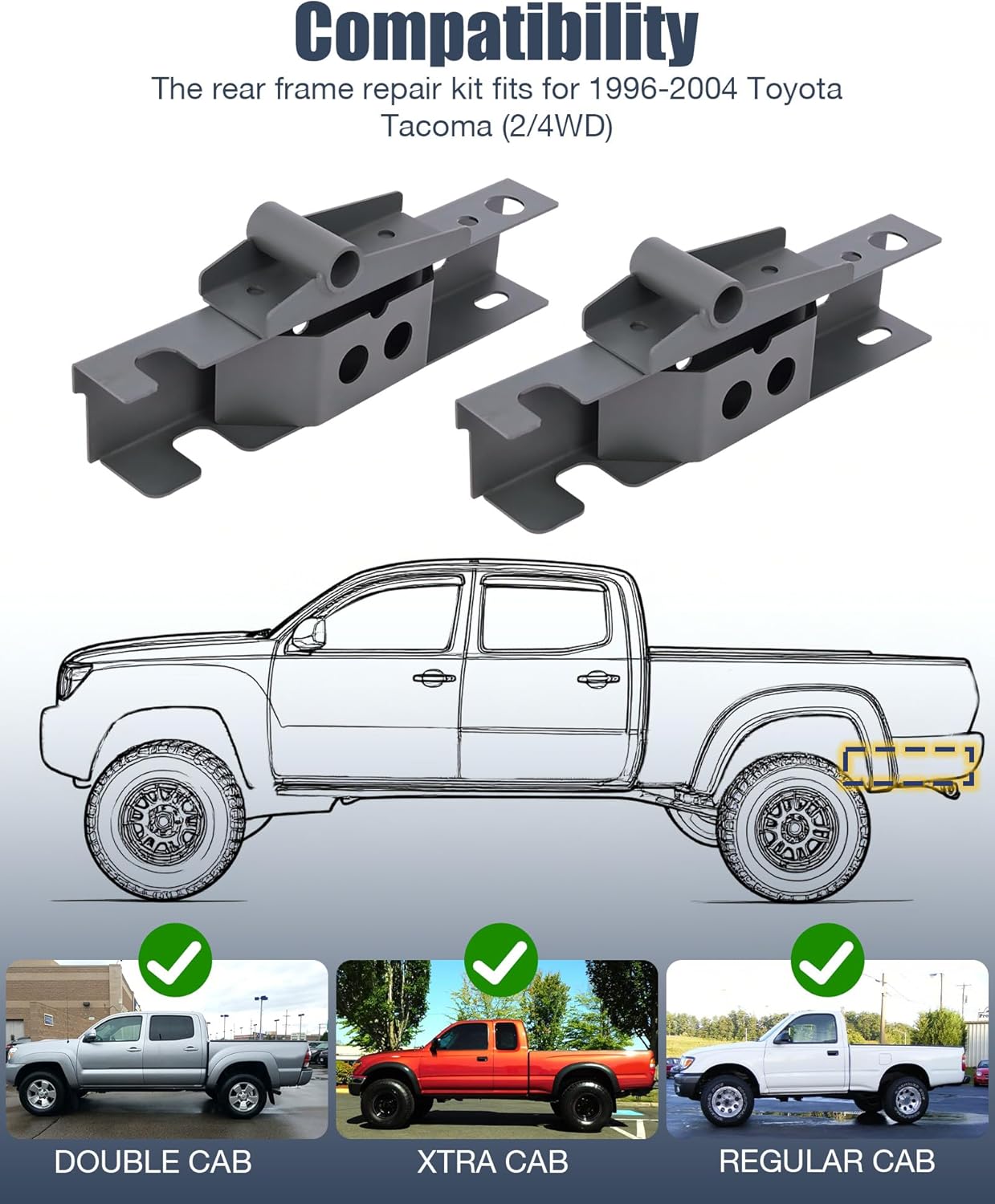 Mountainpeak Rear Frame Rust Repair with Leaf Spring Shackle Mount Fit for 1996-2004 Toyota Tacoma