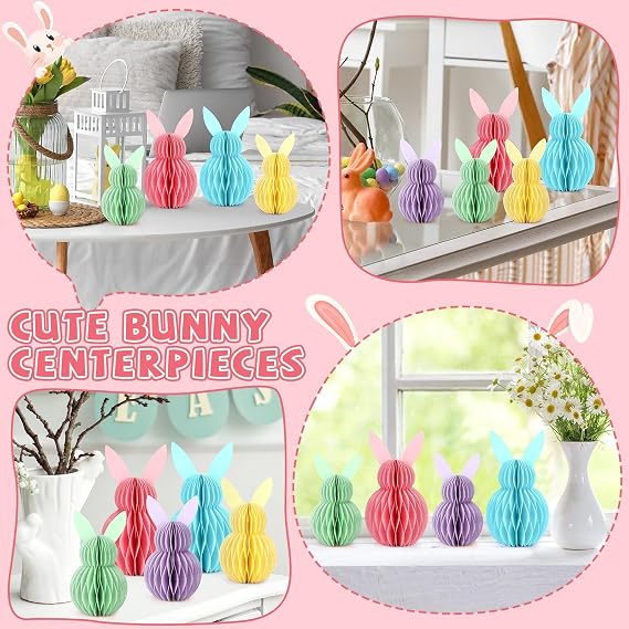 5Pcs Bunny Honeycomb Centerpiece 3D Pastel Rabbit Party Table Decor