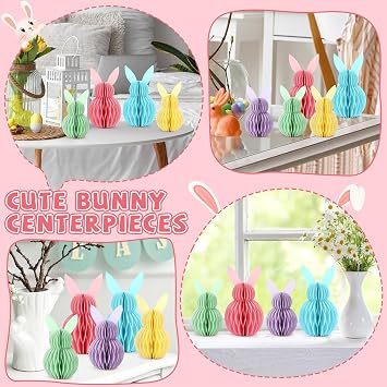 5Pcs Bunny Honeycomb Centerpiece 3D Pastel Rabbit Party Table Decor