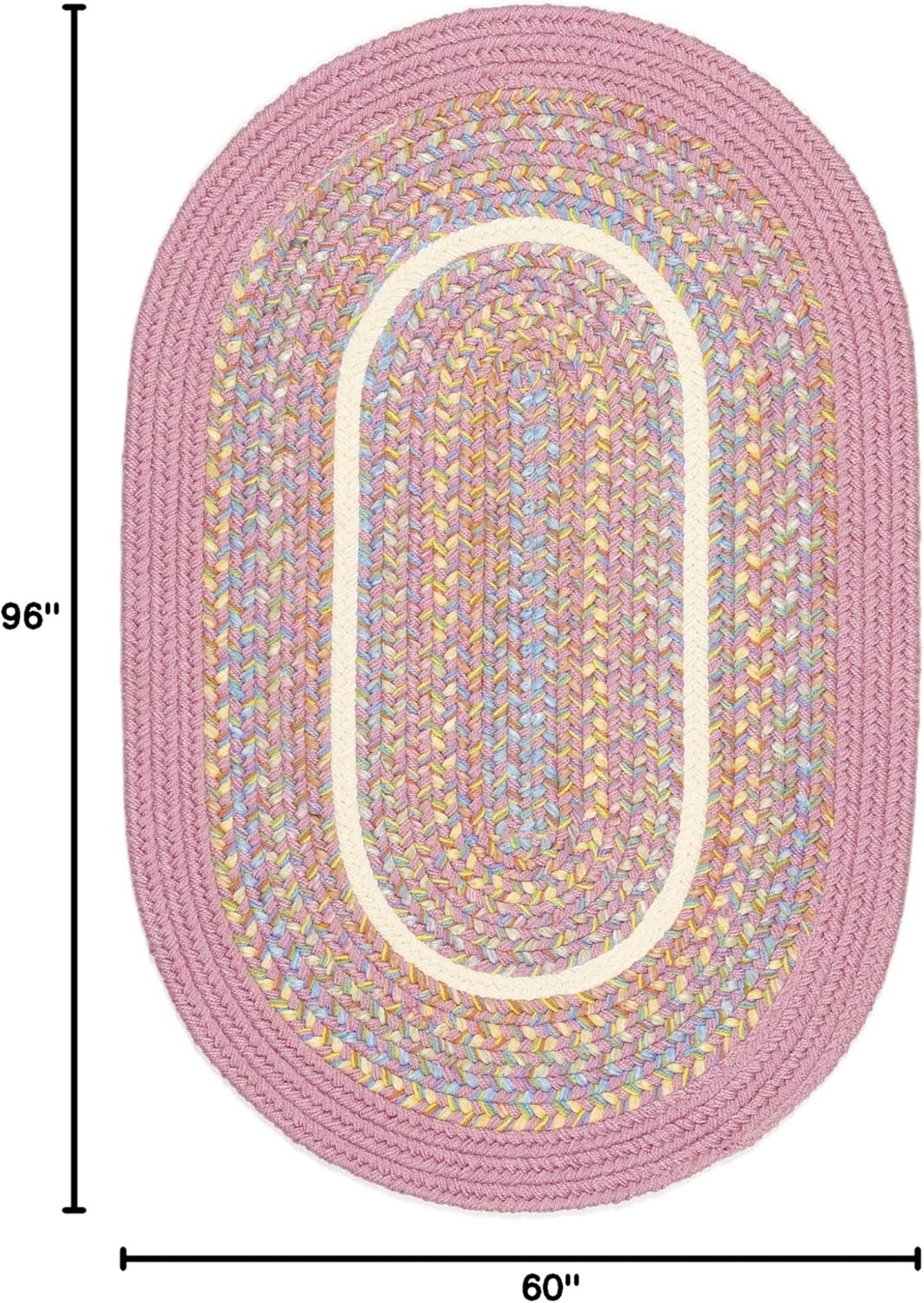 Super Area Rugs Juvi Braided Rug Solid Border Playful Nursery Carpet, Pink Banded 5' X 8' Oval